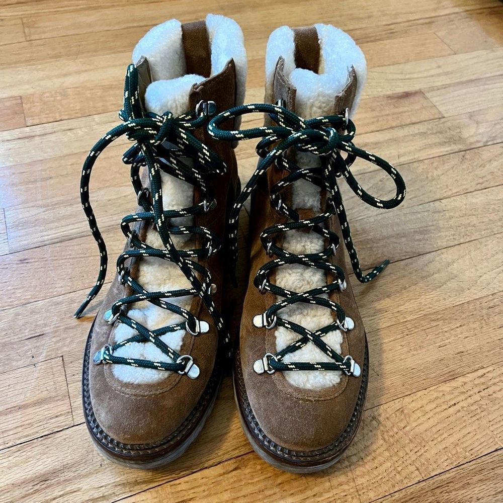 Marc Fisher Tan Suede Lace Up Boots Sherpa 8.5